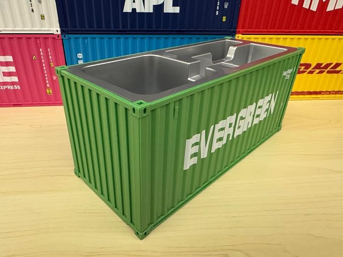 Desk Organizer, Pen Pencil Holder, Business Name Cards Holder, Shipping Container Model Storage Box, Secret Storage Box with Multiple Compartments Office Supplies Multi-function (EVERGREEN)