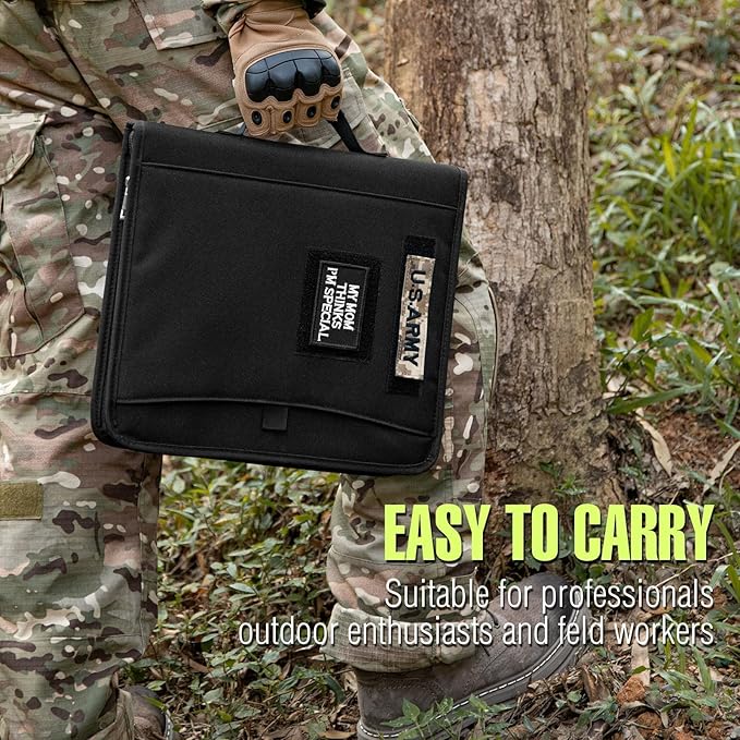 Kosibate Tactical Padfolio Portfolio Binder with Zipper and 25 Sheets of Letter Size Paper,Notebook Cover,Tactical Notebook with Zippered for Folders,Detachable 3-Ring Binder(A4,Black,13.5X 11.5Inch)