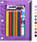 Forvencer 3 Ring Binder Pencil Pouch - Clear Window Pencil Case with Binder | Smooth Zipper, Big Capacity Pencil Bag with 3 Reinforced Grommets, Purple