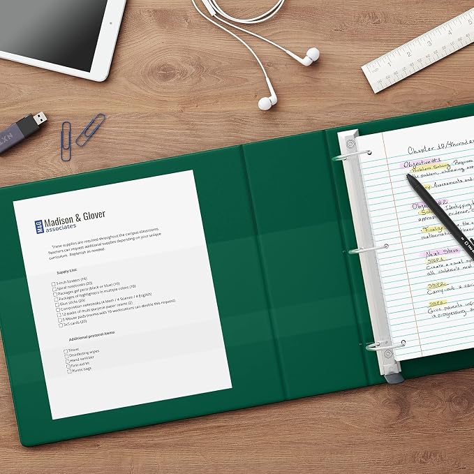 Staples Heavy-Duty 1-Inch D-Ring View Binder, Reinforced Spine, Holds Up to 275 Sheets, Green, for Office & School