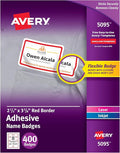 Avery Flexible Printable Name Tags, 2-1/3" x 3-3/8", White with Red Border, 400 Removable Name Badges (05095)