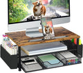 AUPSEN Wood Desk Organizers and Accessories, 2-Tier Computer Monitor Stand Riser with Drawer, Pen Storage & Phone Holder, Office Desk Accessories, Workspace Desktop Organization for Office Supplies（Brown）