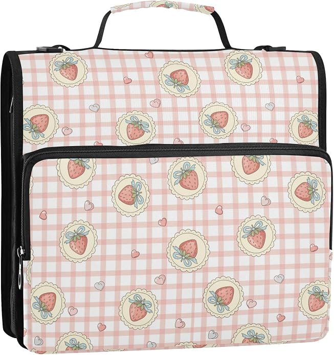 Zipper Binder Bag 3 Ring File Folder Portfolio Organizer Zippered Binder Bags with Strap Fits Laptop Women Men