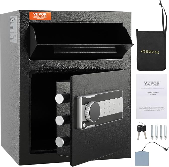 VEVOR 1.7 Cub Depository Safe, Deposit Safe with Drop Slot, Electronic Code Lock and 2 Emergency Keys, 13.77''x11.81''x17.71'' Business Drop Slot Safe for Cash, Mail in Home, Hotel, Office