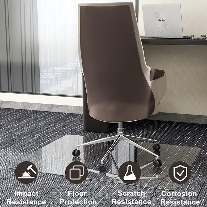 GLSLAND Office Chair Mat for Carpet - 36" x 46" Tempered Glass Floor Mat - for Office Chair on Carpet - 1/6" Thick Clear Computer Floor Mat with 4 Anti-Slip Pads
