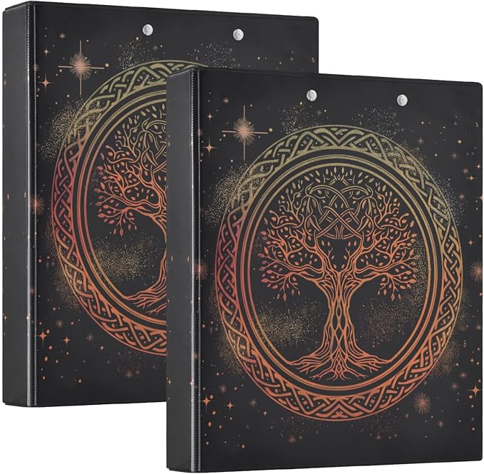 Round Tree of Life D Ring Binders 1.5 Inch with Clear Pocket, School Office Supplies Water Resistant Kitchen Recipe Organizer Hard Round Ring View Binders with Aesthetic Print