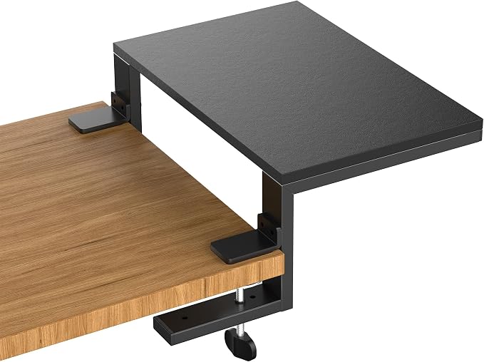 ARES WING Clamp-On Desk Extender Monitor Shelf, 15x9.8 up to 44lbs | Desktop Riser for Office/Gaming，Space Booster，Freestanding or Clamp Mount，No Drill Desktop Organizer，Black