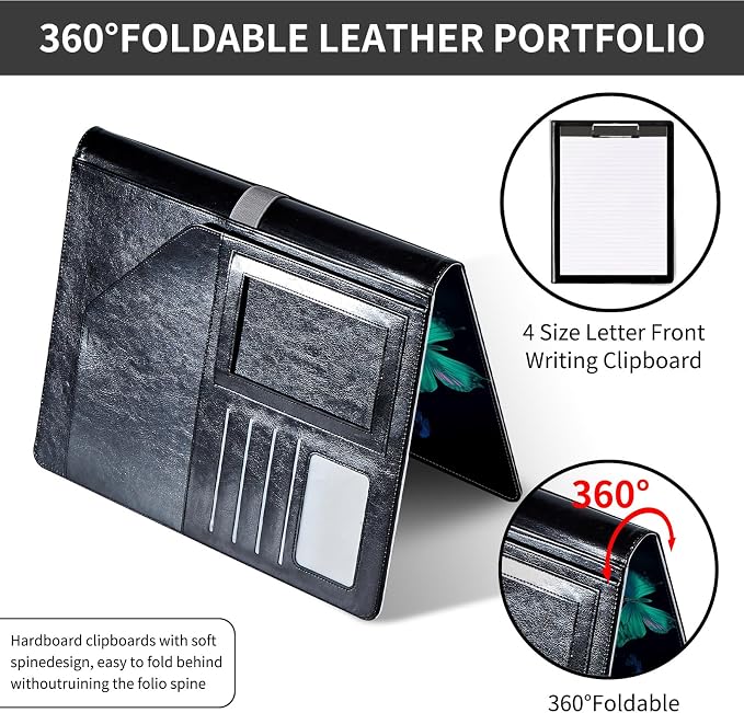 Padfolio/Portfolio Folder Clipboard,Padfolio Clipboard,Writing Portfolio Leather with Cover for Card Holder Slot Letter Size A4 for Office Conference Notepad Clip Boards,Bright Butterfly