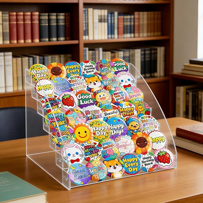 2 Pack 7 Tier Transparent Acrylic Button Pins Organizer Stand Versatile Clear Acrylic Large Capacity Storage Organizer Tray Display Box for Button Pins Badges Glasses Makeup Nail Polish Graded Cards