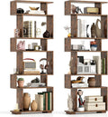 Tangkula 6-Tier S-Shaped Bookshelf, 64" Freestanding Geometric Bookcase, Home Office Wood Storage Shelf with Anti-Toppling Device, Room Divider Display Rack for Study, Living Room (2, Rustic Brown)