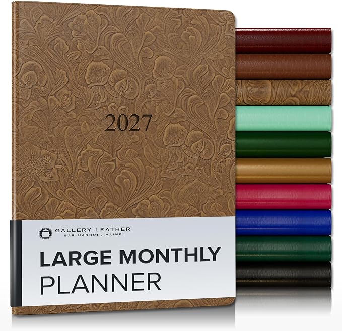 Gallery Leather Large Monthly Planner 2026-2027 Floral Espresso