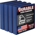 Samsill Durable 1.5 inch 3 Ring Binder, D Ring Binder, 100% Recycled Chipboard, Blue, 4 Pack