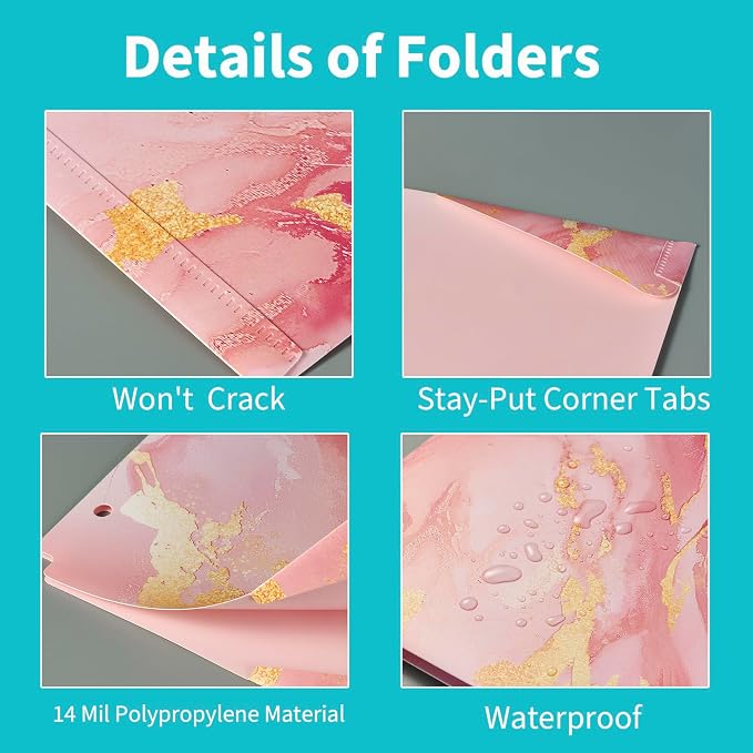 Binditek 6 Pack Plastic Folders with 2 Pockets, 3-Hole, Marble Colors | Letter Size, 2-Pocket File Folders with Card Slots, Waterproof, Fits 3 Ring Binders, School and Office Supplies
