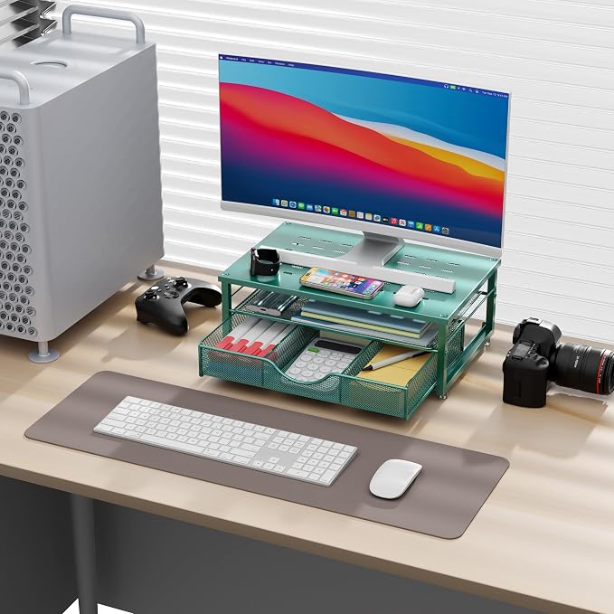 gianotter Computer Monitor Stand Riser with Drawer | Desk Organizers and Accessories Desk Accessories & Workspace Desktop Organizers Storage for Printer Stand (Dark Green)