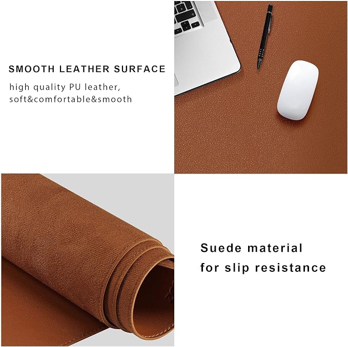 ZORESYN Light Brown Desk Mat 55"x24" Extra Large – PU Leather Desk Pad Protector for Dual Monitors, Waterproof Office Desk Mat for Keyboard & Mouse, Non-Slip Large Mouse Pad for Computer, Home Office