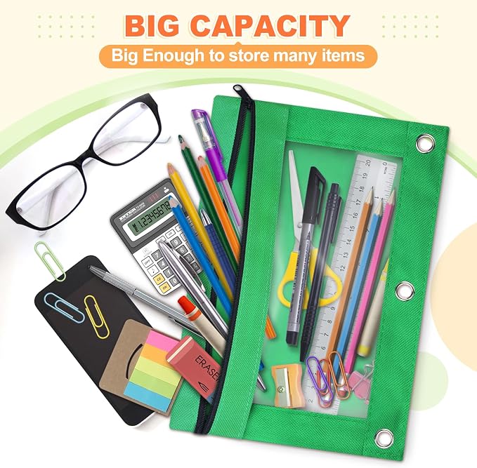 Pencil Pouch for 3 Ring Binder, 160 Pack Pencil Pouches Bulk in 10 Colors | Binder Pencil Pouch with Smooth Zipper, Zipper Pencil Pouches, 3 Ring Binder Pencil Pouches, Clear Window Pencil Case