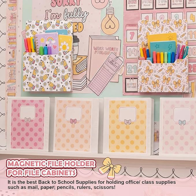 Gilprop 2 Pcs Pencil Flower Magnetic File Folder Holder Pocket File Organizer Classroom Decor Teacher Desk Accessories for Whiteboard Mail Paper Book No Drilling School Desk Door Classroom Essential