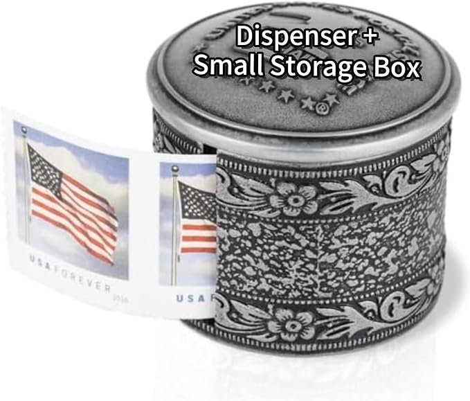 Roll Stamp Dispenser,Roll of 100 Stamps Dispenser,Stamp Roll Dispenser with a Small Storage Box,Perfect for Office & Home Desk Decoration (No Stamps Included)