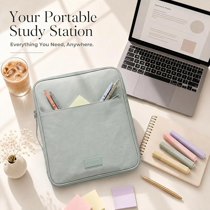 Sturdy 3 Ring Zipper Binder with Strap for School - Beautiful 1 Inch Zip Up Binder with 5-Tab Dividers Holds 420 Sheets, Books & Laptop - Easy to Carry Trapper Keeper Made of Premium Fabrics