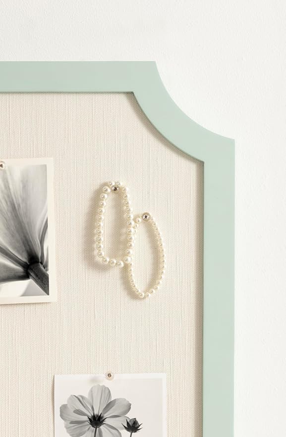 Kate and Laurel Holbrook Modern Framed Scallop Fabric Pinboard, 15 x 24, Green, Transitional Scalloped Bulletin Board for Use as Vision Board or Wall Organization
