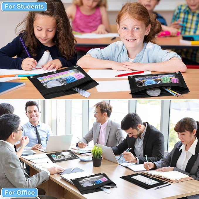 72 Pack Black Pencil Pouch for 3 Ring Binder School Supplies | Pencil Pouch Bulk For School and Office Supplies with Clear Window With Smooth Zipper Bulk