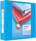 Staples Heavy Duty 3‑Inch 3‑Ring View Binder, Light Blue, Durable D‑Rings, Four Interior Pockets, Clear Overlay, High‑Capacity Storage, 2‑Pack