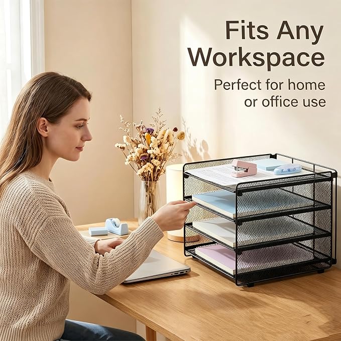 Desk Organizer, 4-Tier Paper Organizer Letter Tray, Black | Desk Organizers and Accessories, Office Desk Accessories & Workspace Organizers, Desktop File Organizer for Office Supplies