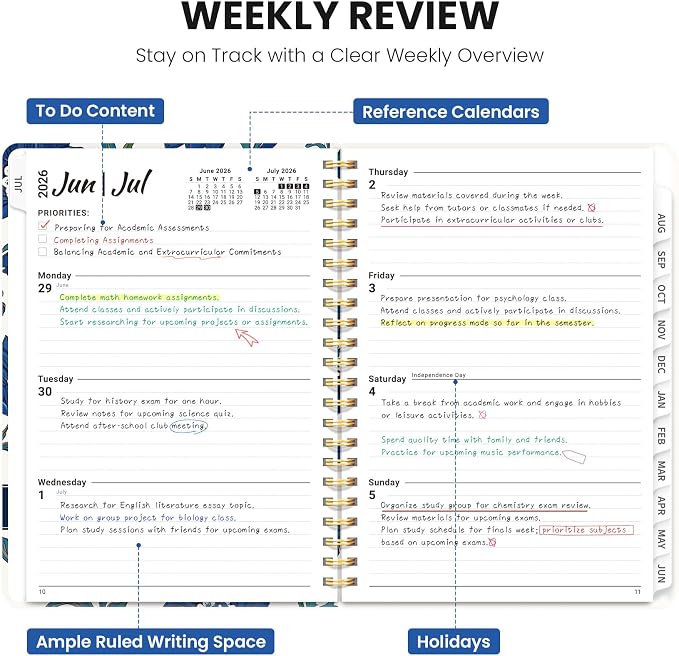 Planner 2026-2027, Academic Year Monthly & Weekly Planner Caledndar, July 2026 - June 2027, Hardcover Large Planning Agenda Book with Tabs for School Office Supplies, 8.5" x 11" - Cobalt Florals
