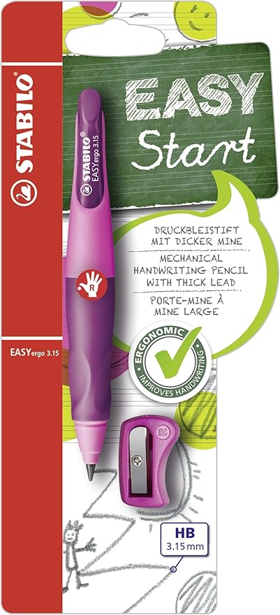 STABILO - EASYergo 3.15 - Ergonomic Mechanical Pencil - Right-Handed - Pack of 1 - Pink/Lilac with Sharpener