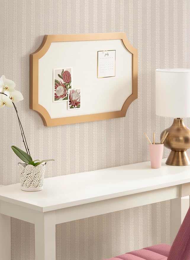 Kate and Laurel Holbrook Glam Framed Scallop Fabric Pinboard, 15 x 24, Gold, Decorative Modern Scalloped Bulletin Board for Use as Vision Board or Wall Organization