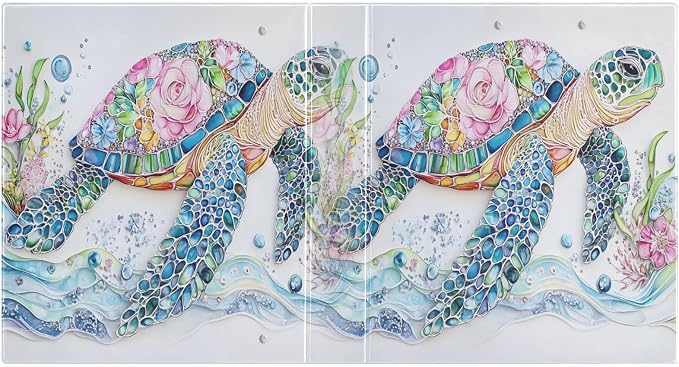 3 Ring Binder Sea Turtle Floral Ocean Map Nautical Coastal 1.5 inch Binders Three Ring Binders with Clipboard Fit 8.5'' x 11'' Paper 3 Interior PVC Clear Pockets for Office Supplies