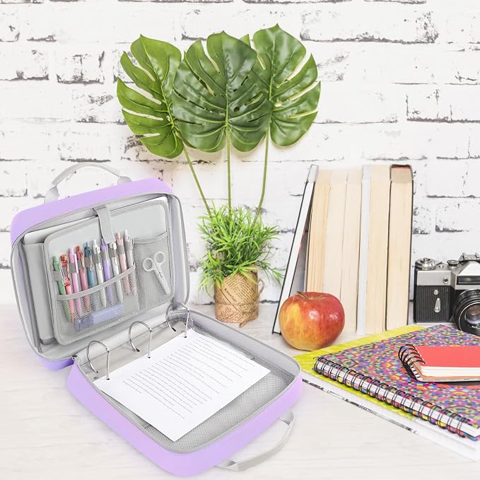 SKYDUE Zipper Binder 3 Inch D-Ring School Binder, Oxford Fabric School Organizer Holds 700+ Sheets, Fits 14" Laptop, Water-Resistant, Handle & Shoulder Strap, 14"x13" – School Supplies, Purple
