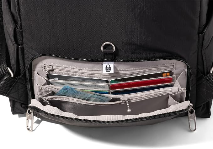 Securtex Anti-Theft Getaway Backpack - 9.4"x13"x5" Travel Safe Bag w/Locking Zippers, Slash-Resistant, RFID