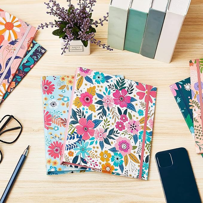 6 Pack Mini Binders 5.5 x 8.5 Three Ring 1 Inch Marble Binder with Elastic Cord Cute Hardcover Marble Binder Floral for School Office Home Photo Album Pages(Floral Style)