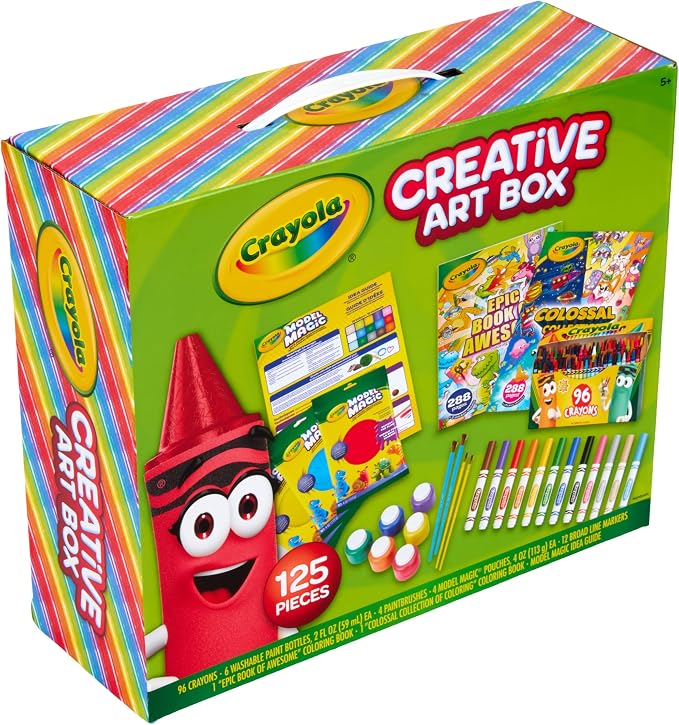 Crayola Art Set for Kids (125pcs), Art Supplies Kit with Giant Coloring Books, Washable Paints, Markers & Storage Box, Gift for Kids, Ages 5+ [Amazon Exclusive]