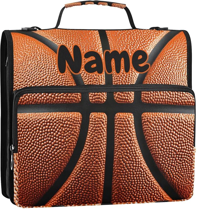 Custom Basketball Ball Skin 3 Ring Binder Bag 1.5 inch Personalized Name Binder Organizer 500 Sheet Documents Storage for School Office
