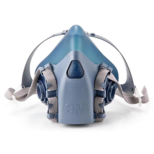 3M Reusable Respirator Half Facepiece 7502, NIOSH, Medium | 3M Cool Flow Valve, Dual Airline Supplied Air Compatible, Integrated Dropdown Suspension, Bayonet Connections