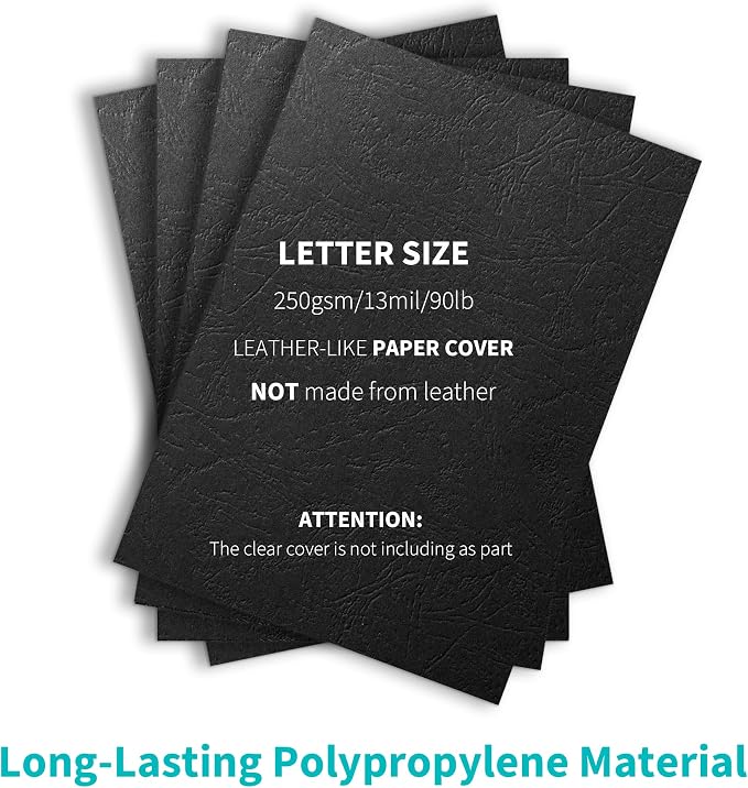 Binditek 13 Mil Grain-Texture Paper Binding Covers, 8.5x11", Black, 25 Pack | Paper Binding Covers, 8.5" x 11" Letter Size, 250 GSM, 90 lb, Square Corners, Unpunched, for Business, School Projects