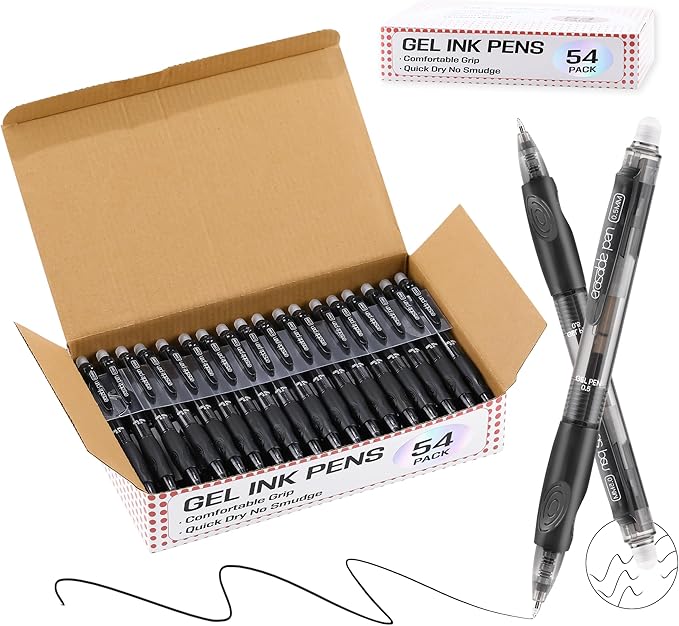 USUAL 54 Black Retractable Erasable Gel Pens Clicker, Fine Point(0.5mm), Make Mistakes Disappear, Premium Comfort Grip, Black Ink for Planners,Smooth Writing Pen Office Back-to-School Supplies