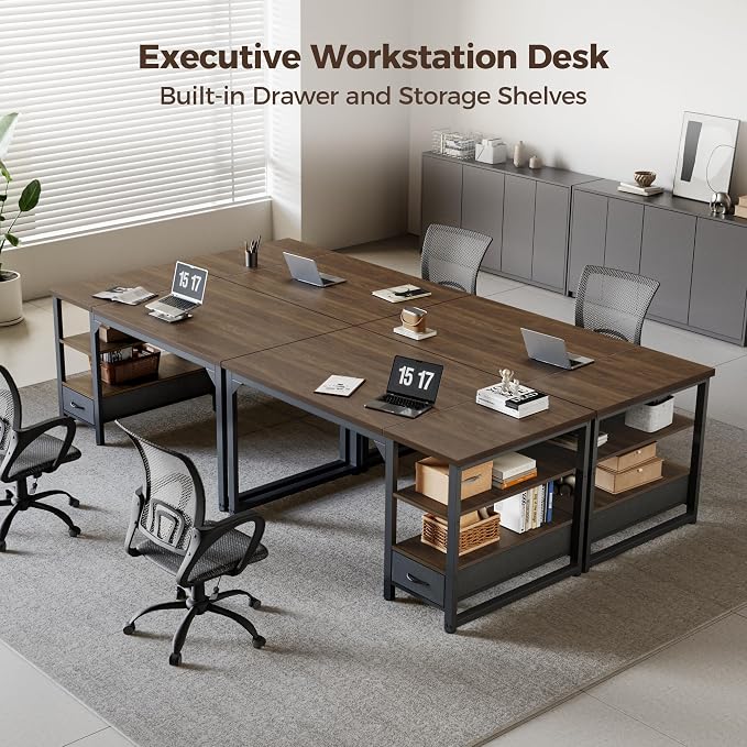 63 in Computer Desk with Drawer, 1" Thick Reversible Office Desk | Large Modern Writing Table with Storage Shelves, Heavy Duty Industrial Executive Desk for Home Bedroom Study Work