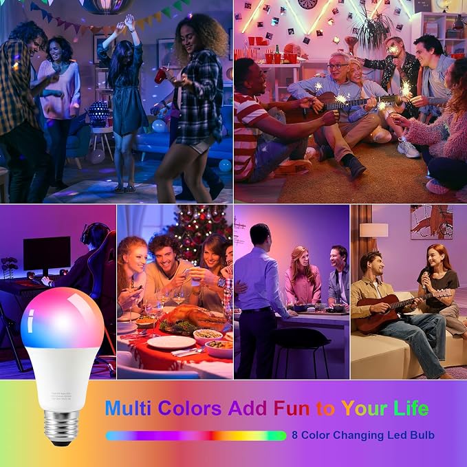 Floor Lamp for Living Room with Smart Light Bulb, RGB + Stepless Dimmable Colors Temperature & Brightness(White Shade & Black Pole)