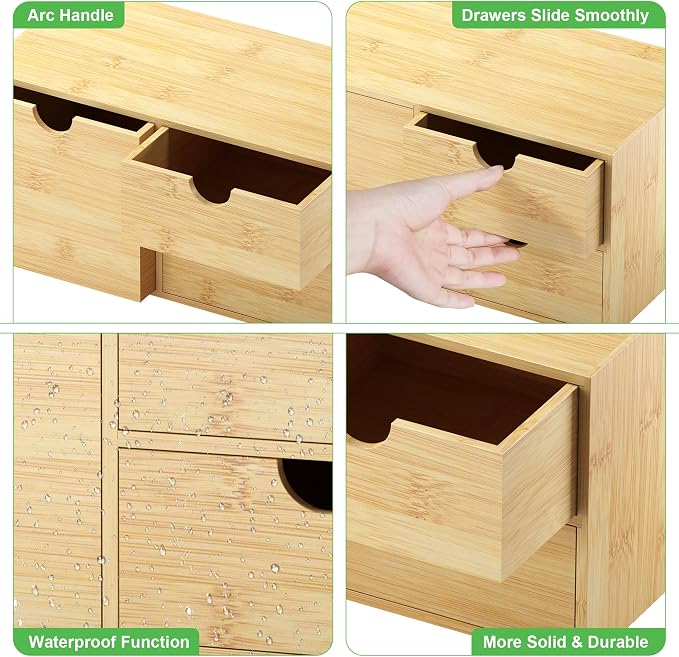 Bamboo Desk Organizer with Drawers, Desktop Storage Box for Office Supplies | 3 Drawers Desktop organizer, No Assembly Required, Natural Wood Wooden Desktop Drawers for Bills, Cosmetics, Seals, Paper