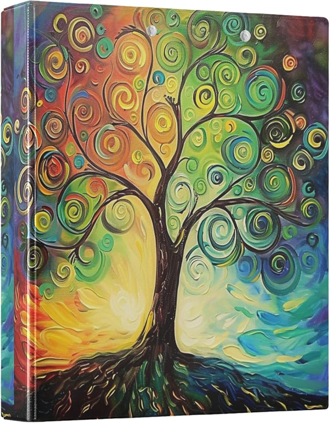 Tree of Life Round Ring Binders 1.5 Inch Rainbow Colorful 3 Ring Clipboard Binder for Office School Work Supplies File Folder 200 Sheet Capacity