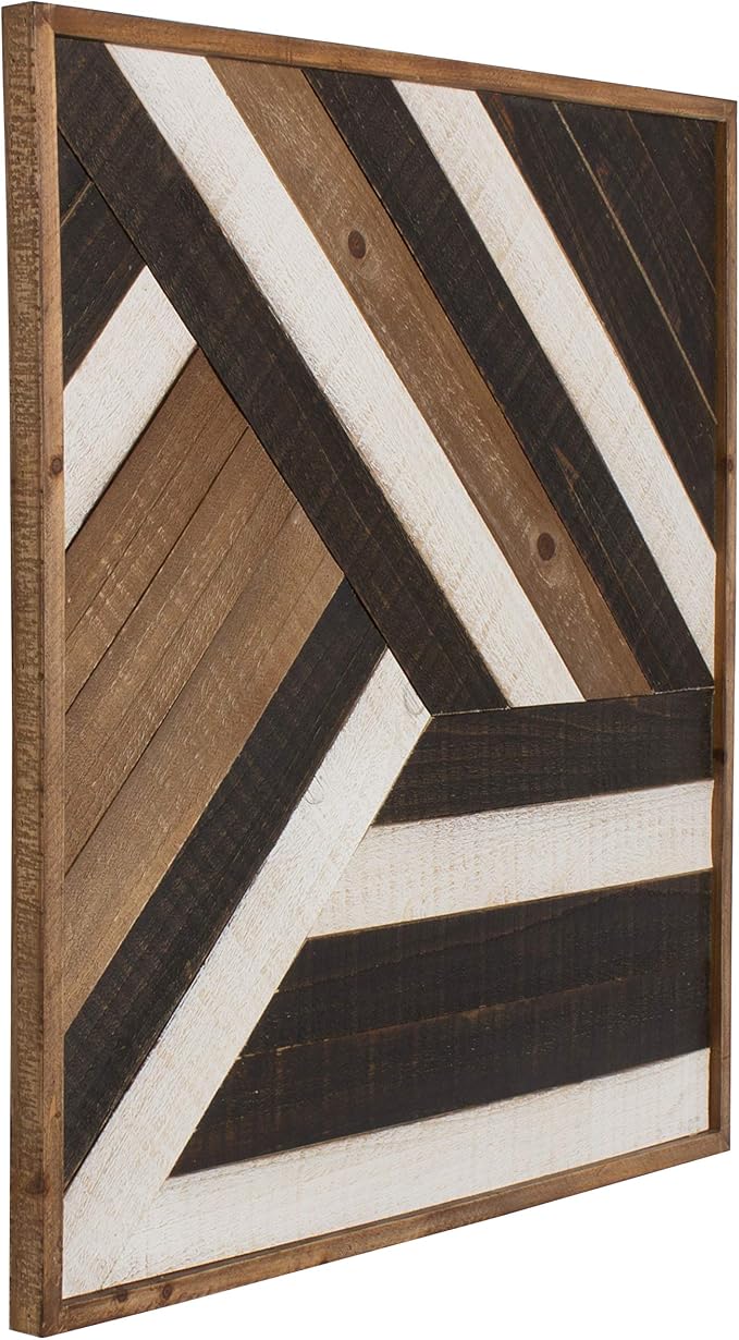 Kate and Laurel Ballez Shiplap Wood Plank Art, Black, White and Rustic Brown