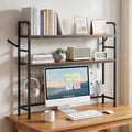 2-Tier Desktop Bookshelf Organizer, Dorm Desk Hutch with DIY Grid | Desktop Bookshelf Organizer With Metal Grid Panel, Desktop Bookshelf Organizer For Dorm, Office Or Home, Rustic Brown