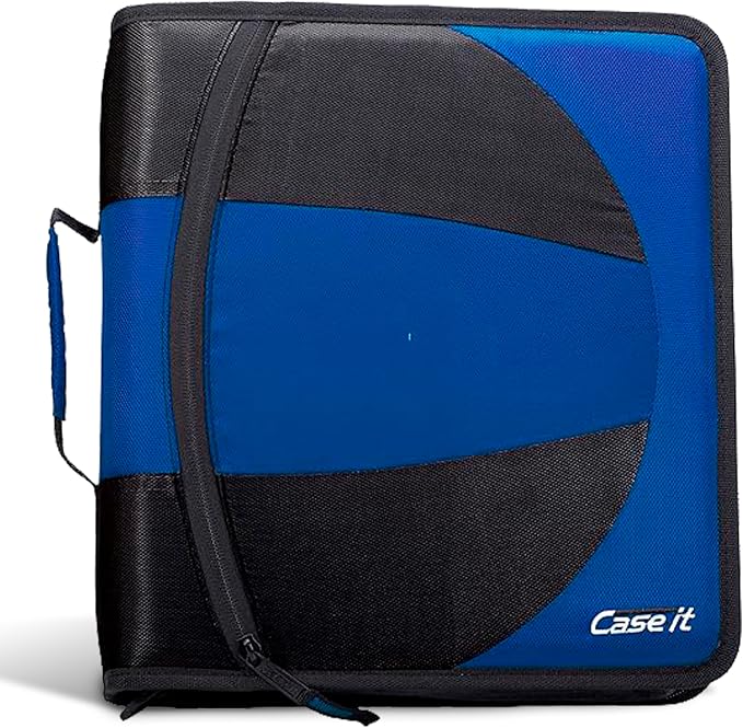 Case-it Dual Binder | Two 1.5" D-Rings | 600-Sheet | Dual-101 Midnight Blue | Dual 2-in-1, Pencil Pouch, Multiple Pockets, School & Office Organizer, Shoulder Strap