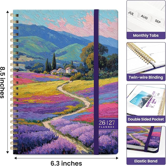 Taja Planner 2026-2027, Jul 2026-Jun 2027 Monthly & Weekly Calendar Planner | 6.3" x 8.5", Hardcover Academic Calendar, Teacher Student Agenda Book with Tabs, School Office Supplies, Sienna Meadows