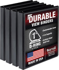 Samsill Durable 1 inch 3 Ring Binder, D Ring Binder, 100% Recycled Chipboard, Black, 4 Pack