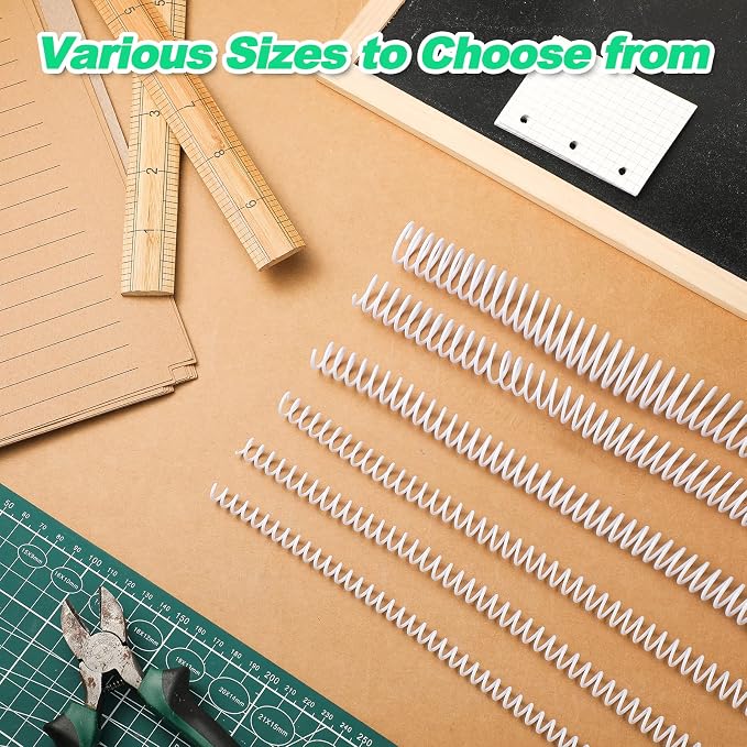 Leinuosen 120 Pack Binder Coils,1/4 5/16 3/8 1/2 5/8 3/4 Inch,White | Plastic Spiral Binding Coils for Documents, Reports, Notebooks, Compatible with Standard Binding Machines, Office Supplies
