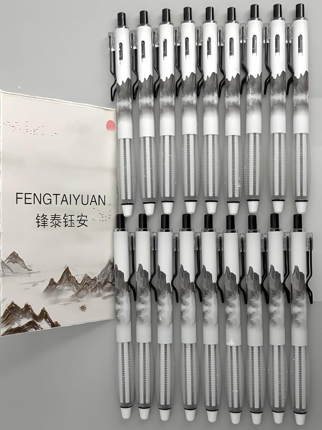 Fengtaiyuan Retractable Gel Pens, 0.5mm ST Precision Tip Quick Dry Black Ink, Gradient Black Barrel with Triangular Silicone Non-Slip Grip, Ergonomic Smooth Pens for Exam School Office [Pack of 18]